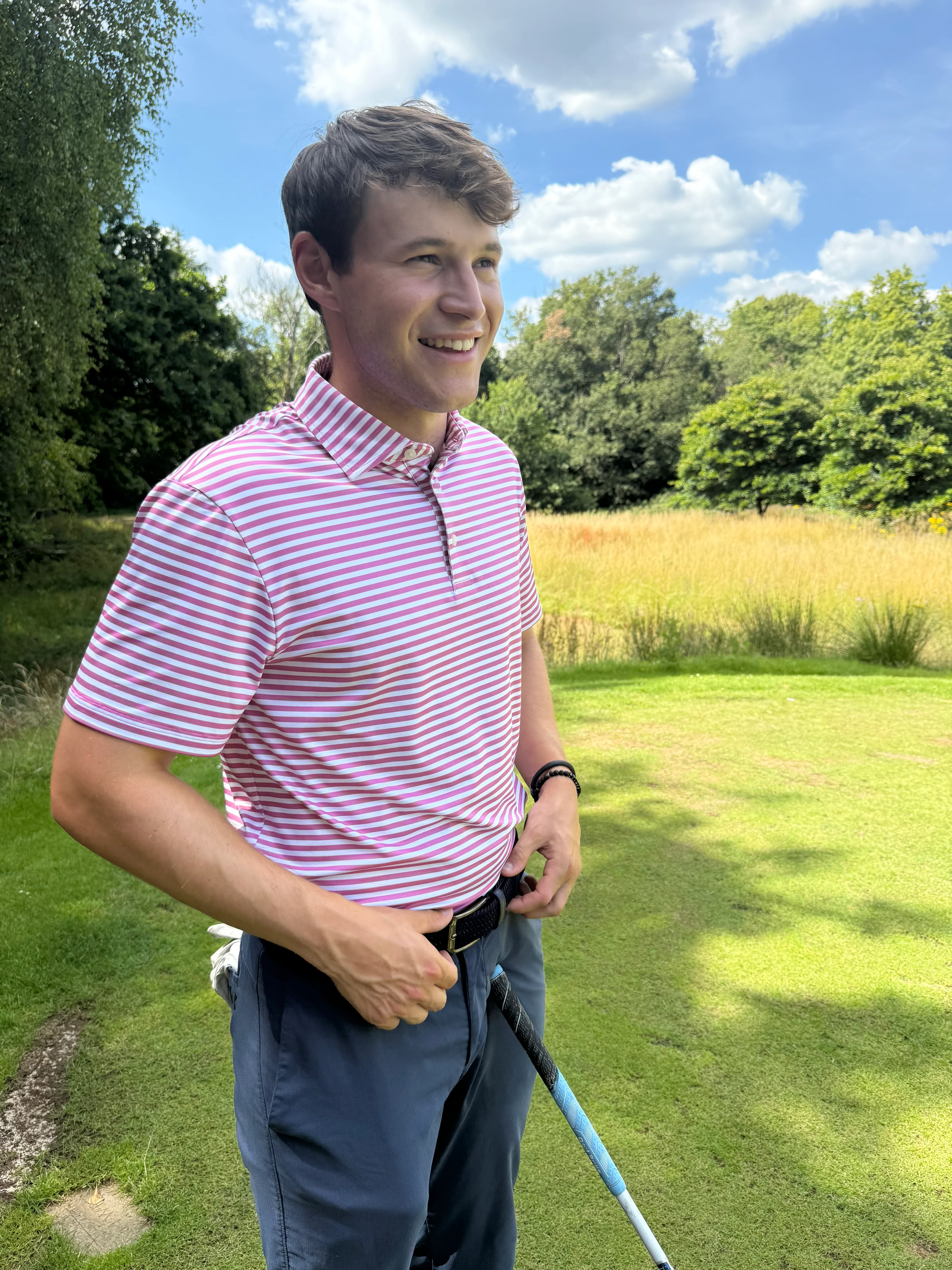 Justin Stripe Polo Super Pink - Image 5